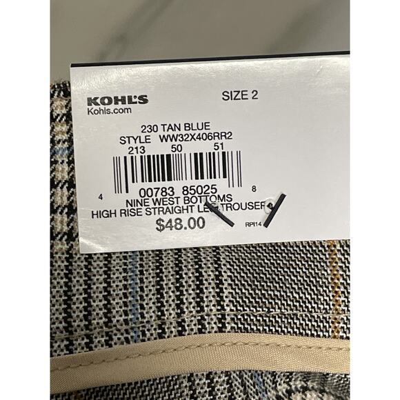 Nine West Pants Womens 2 Brown Plaid Straight High Rise Trousers Career Office - Picture 11 of 14